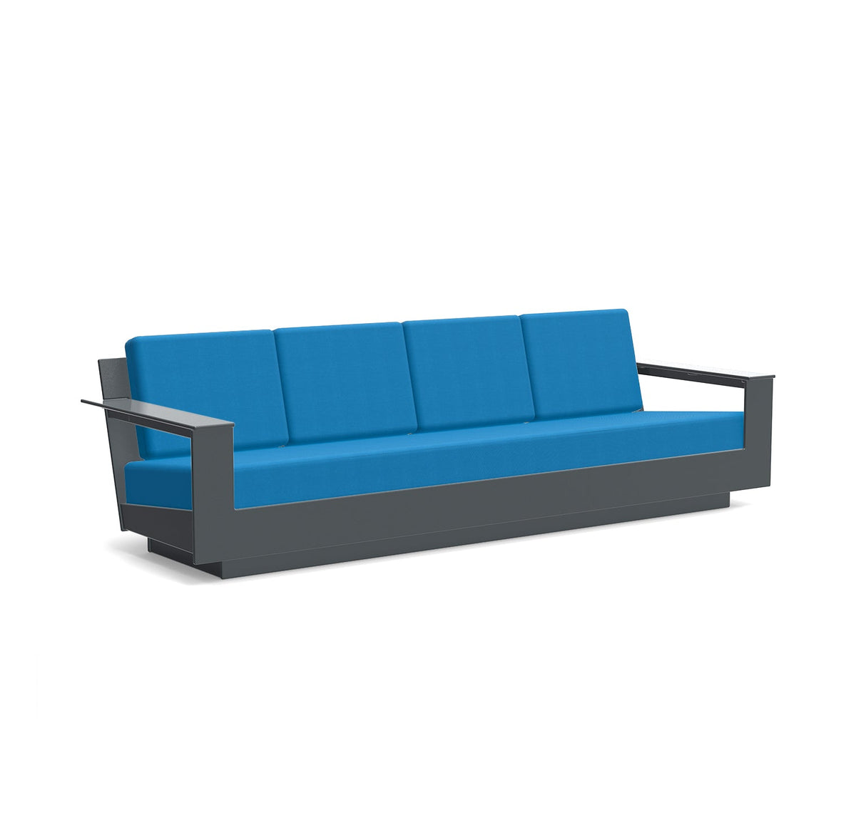 studio shot of nisswa 96 in charcoal with regatta blue cushion