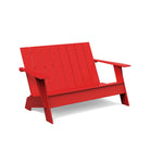 studio shot of apple red adirondack bench