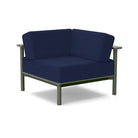 Studio image of a Corner Lounge Chair with Sage frame and Navy cushions.