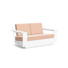 studio shot of nisswa loveseat in white with cast petal cushion