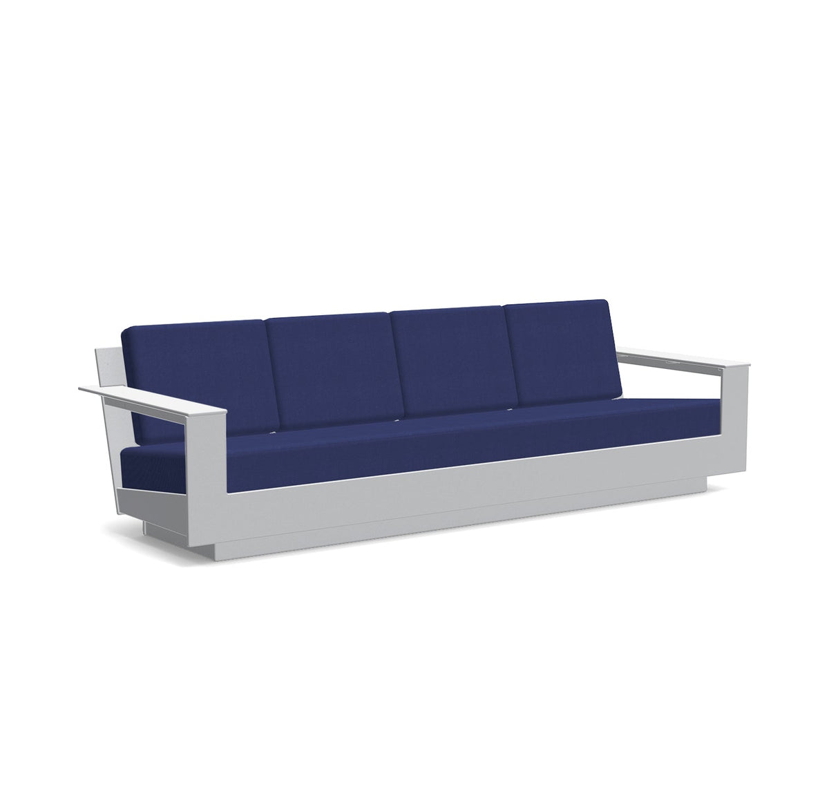 studio shot of nisswa 96 in driftwood with navy cushion