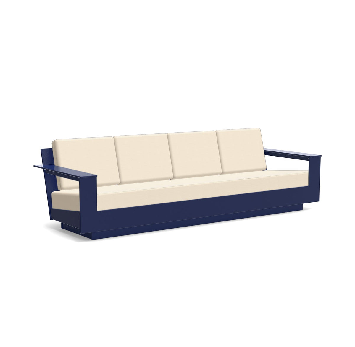 studio shot of nisswa 96 in navy with flax cushion