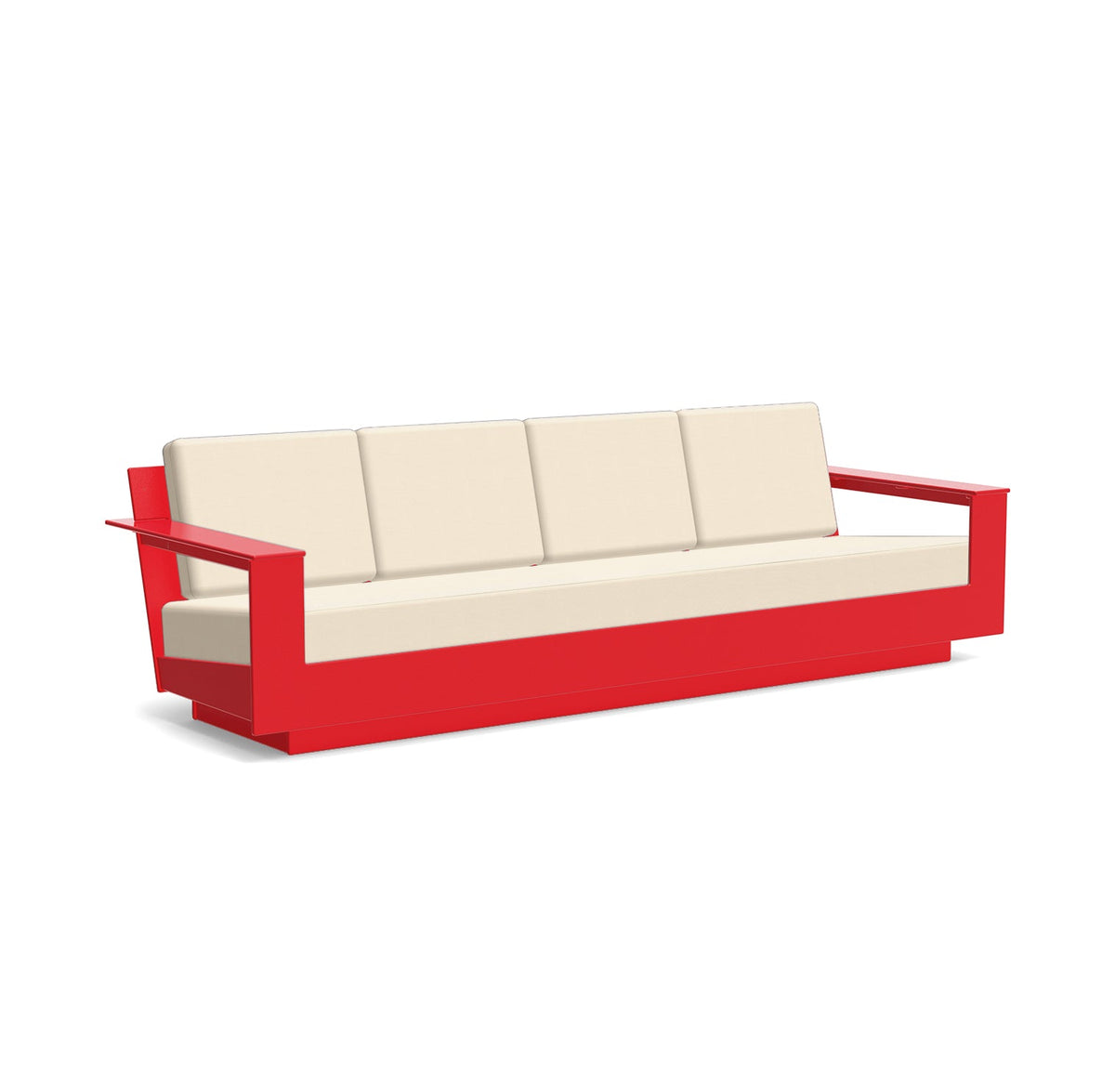 studio shot of nisswa 96 in apple red with flax cushion